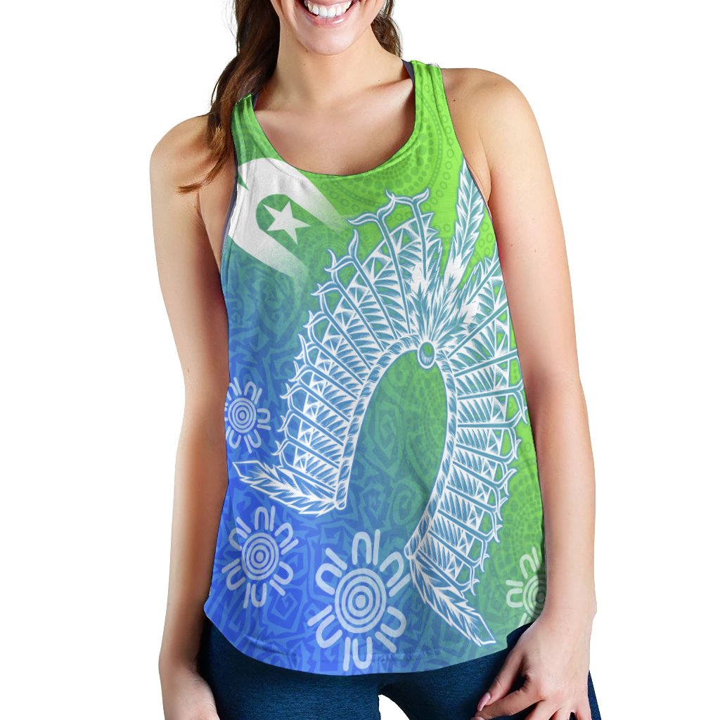 torres-strait-islander-womens-racerback-tank-dhari-mask-ocean-style