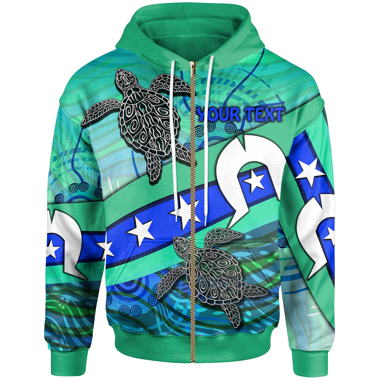 personalised-zip-up-hoodie-torres-strait-flag-and-turtle