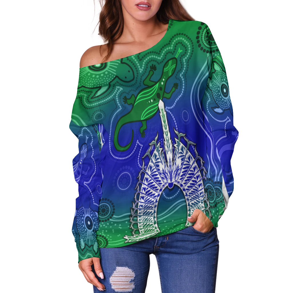 custom-personalised-torres-strait-islands-off-shoulder-sweater-aboriginal-art-lizard-symbol-peace-lt13