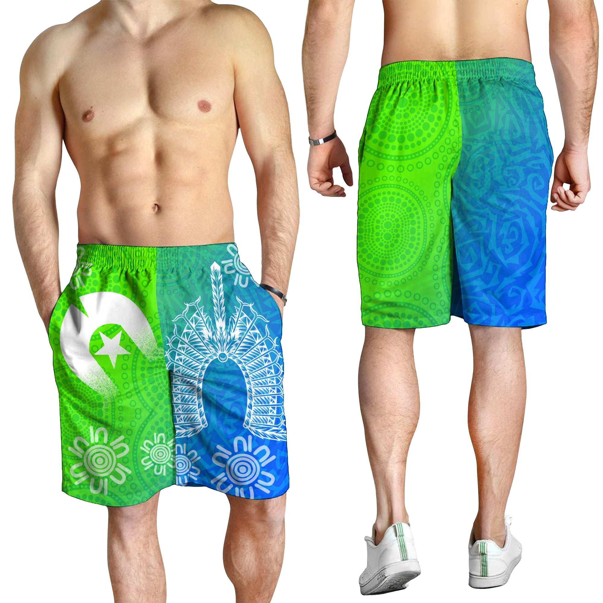 torres-strait-islander-mens-shorts-dhari-mask-ocean-style