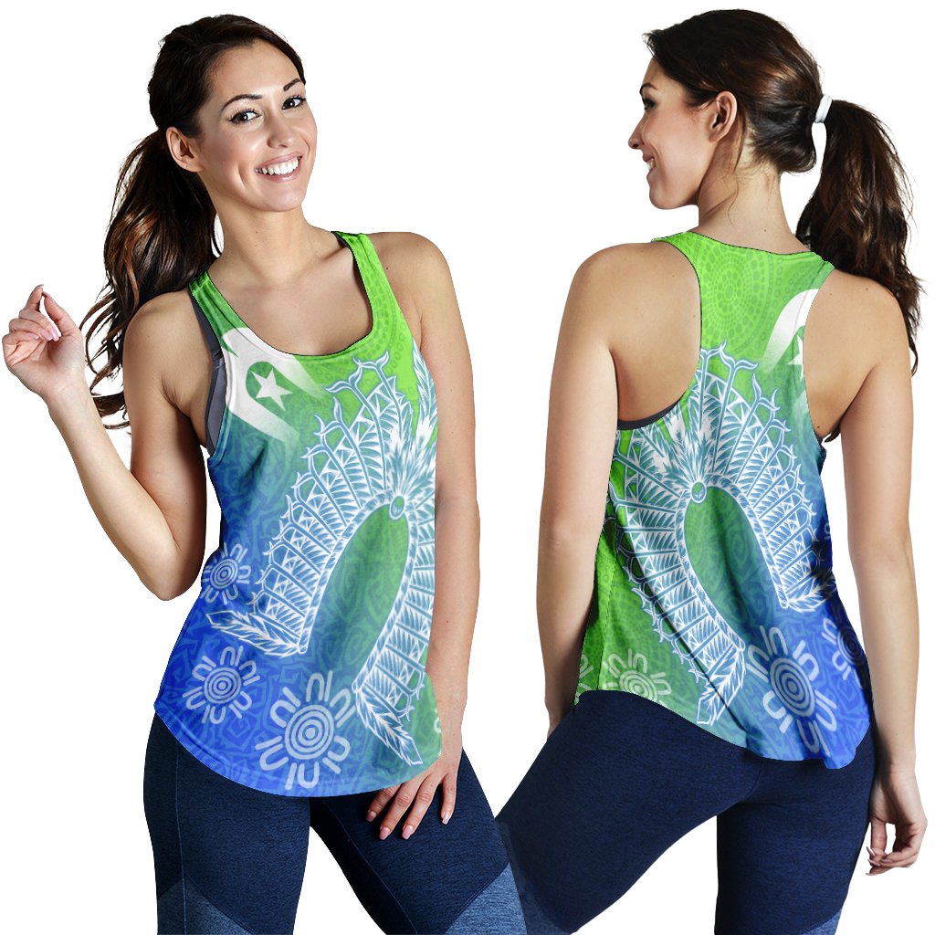 torres-strait-islander-womens-racerback-tank-dhari-mask-ocean-style