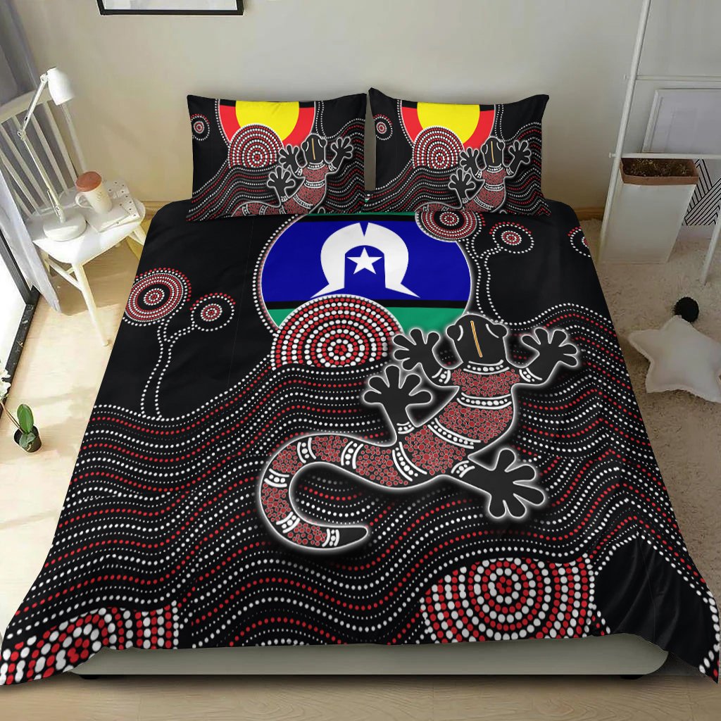 aboriginal-bedding-set-gecko-with-torres-strait-islanders-flag