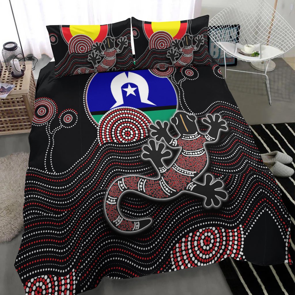 aboriginal-bedding-set-gecko-with-torres-strait-islanders-flag