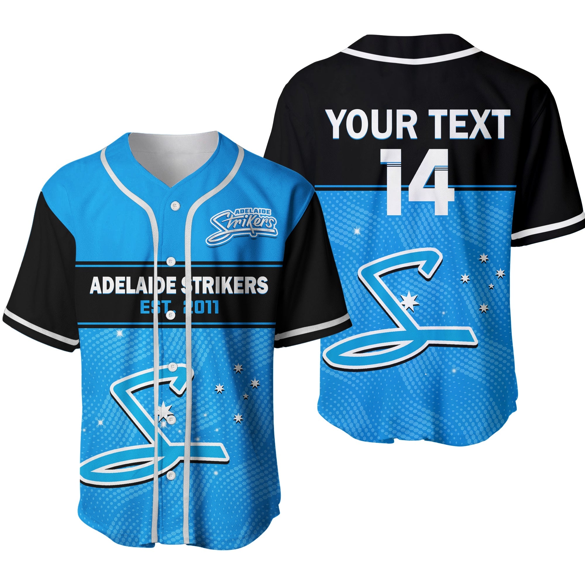 (Custom Text And Number) Adelaide Strikers Cricket Baseball Jersey Est ...