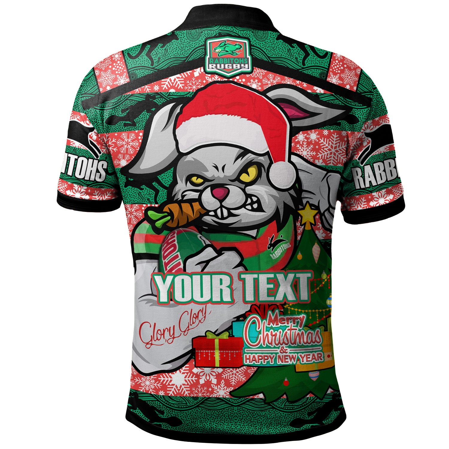 rabbitohs-christmas-rugby-polo-shirt-merry-christmas-super-rabbitohs-with-rugby-ball-and-aboriginal-patterns-custom-polo-shirt