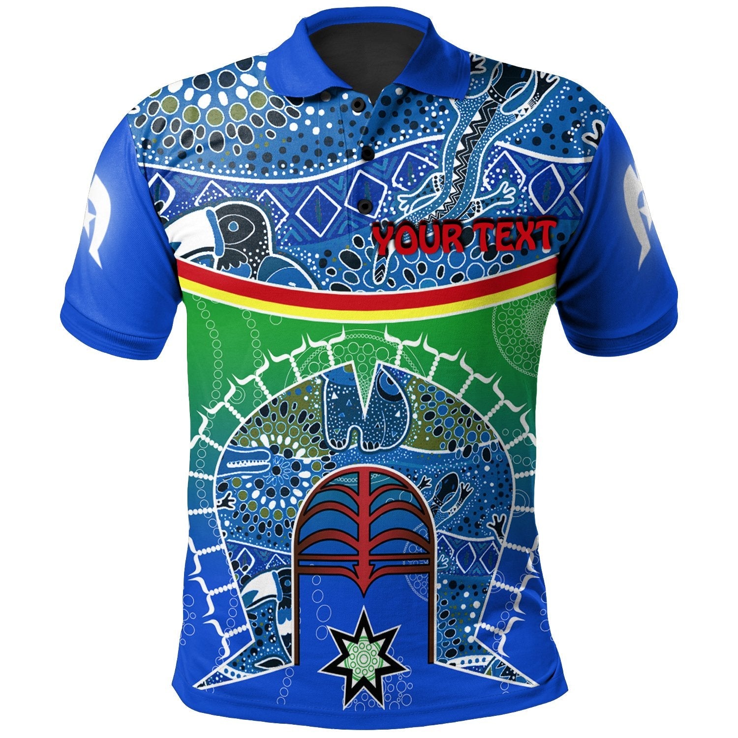 personalised-polo-shirt-torres-strait-symbol-with-aboriginal-patterns