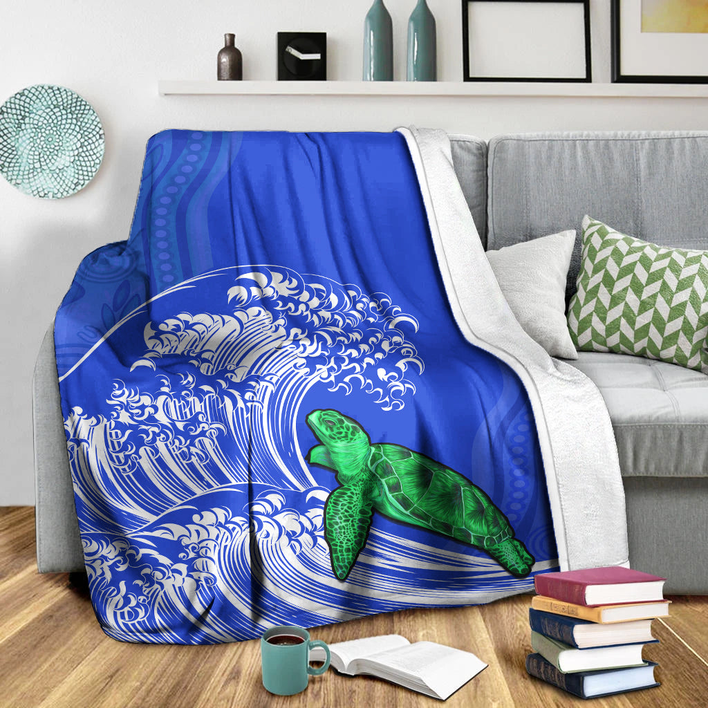 torres-strait-islands-premium-blanket-the-dhari-mix-aboriginal-turtle-version-blue-lt13