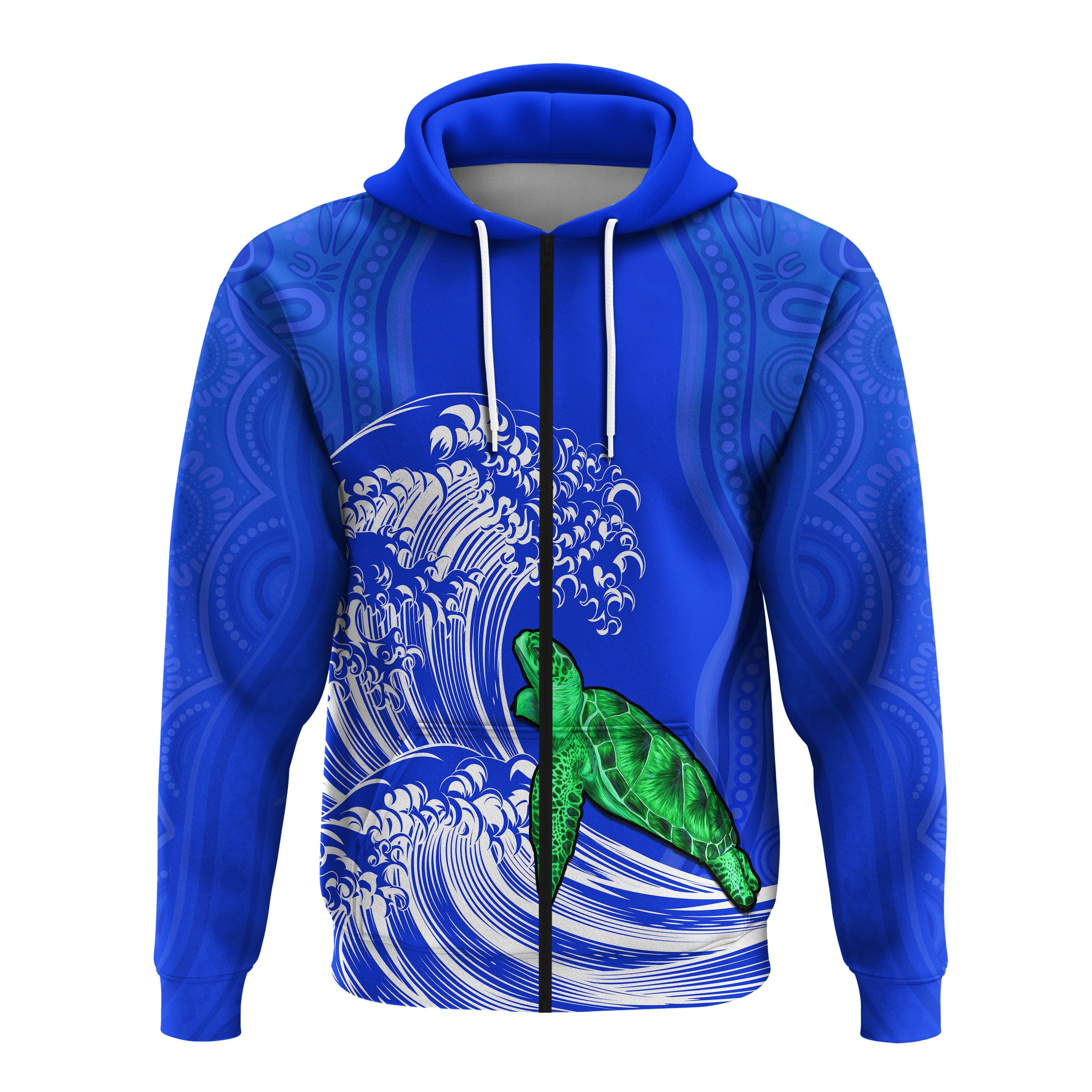 torres-strait-islands-zip-hoodie-the-dhari-mix-aboriginal-turtle-version-blue-lt13