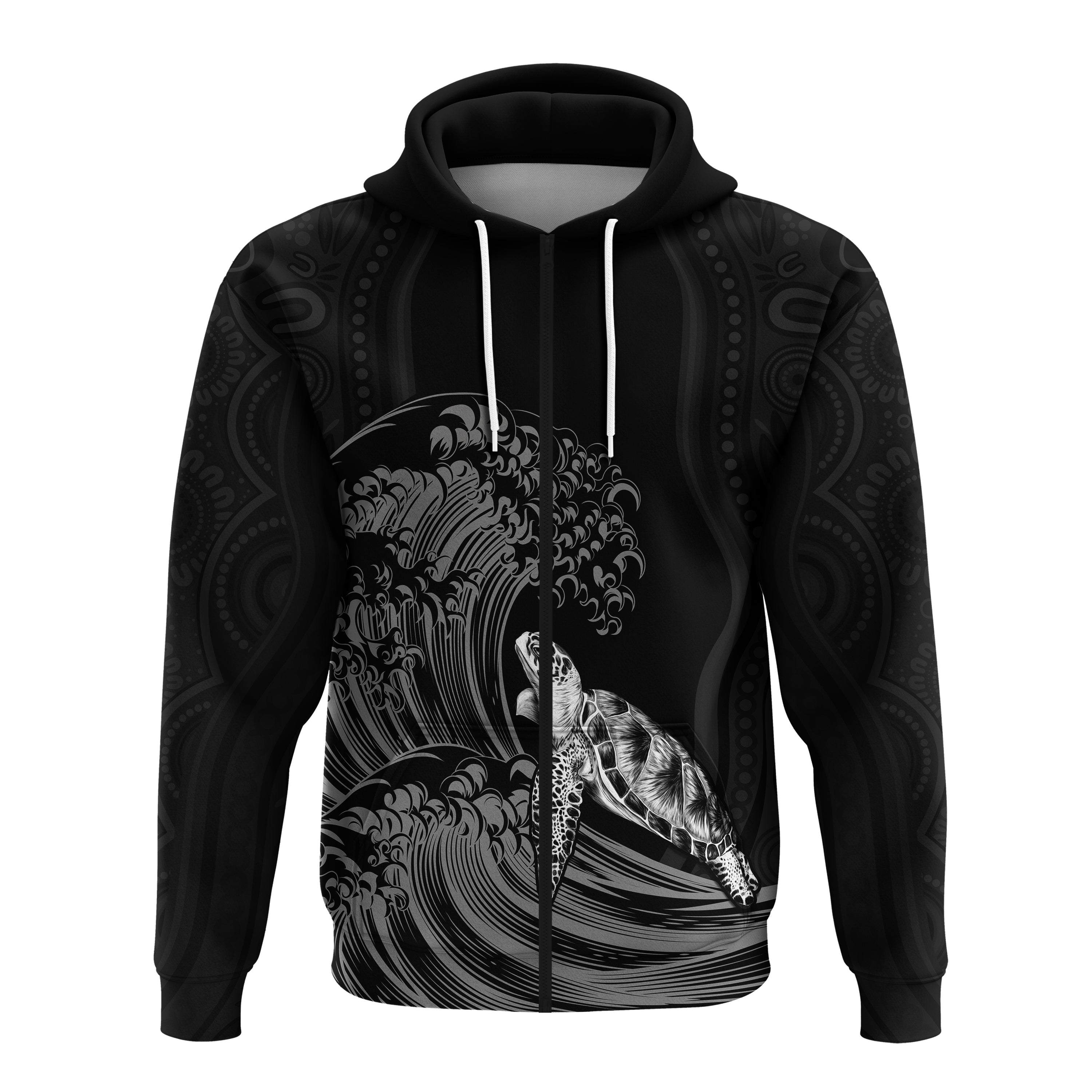 torres-strait-islands-zip-hoodie-the-dhari-mix-aboriginal-turtle-version-black-lt13