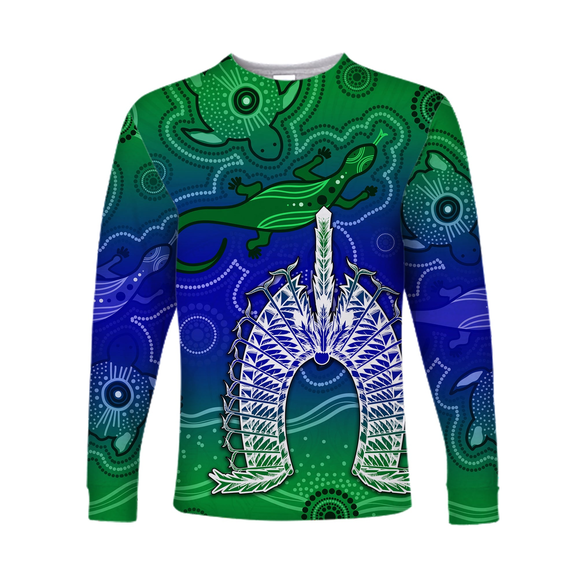 torres-strait-islands-long-sleeve-shirt-aboriginal-art-lizard-symbol-peace-lt13