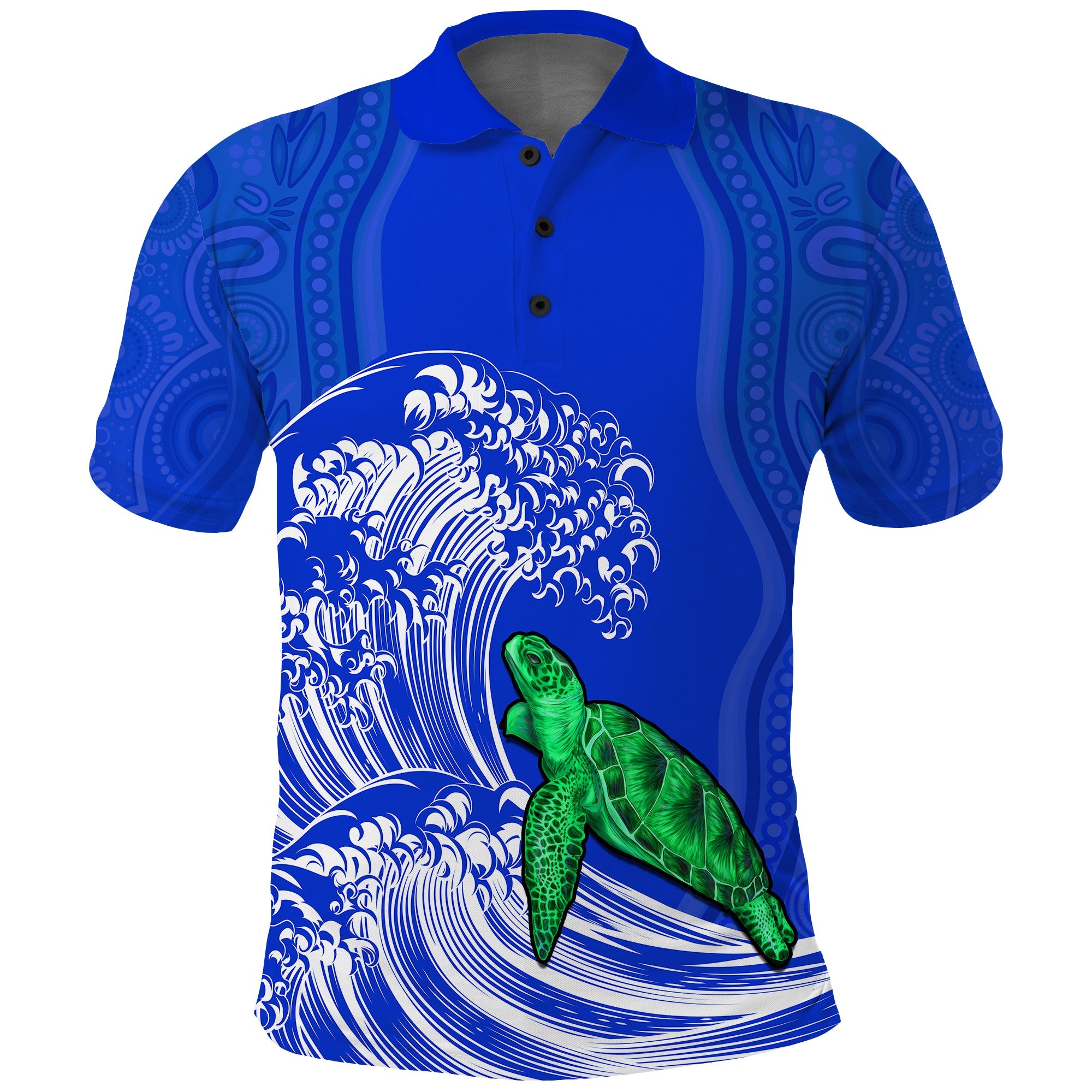 torres-strait-islands-polo-shirt-the-dhari-mix-aboriginal-turtle-version-blue-lt13