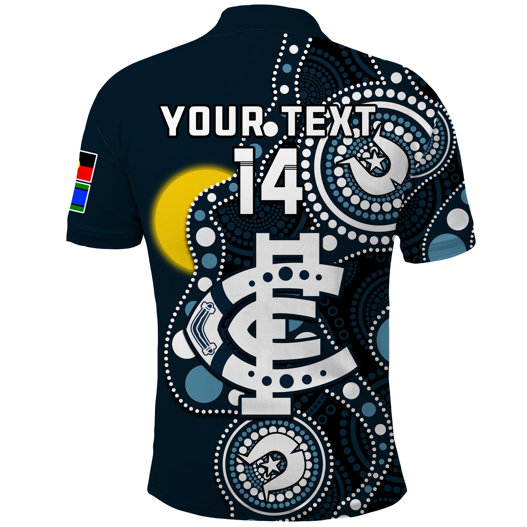 custom-text-and-number-carlton-football-naidoc-2023-polo-shirt-blues-for-our-elders-indigenous-art