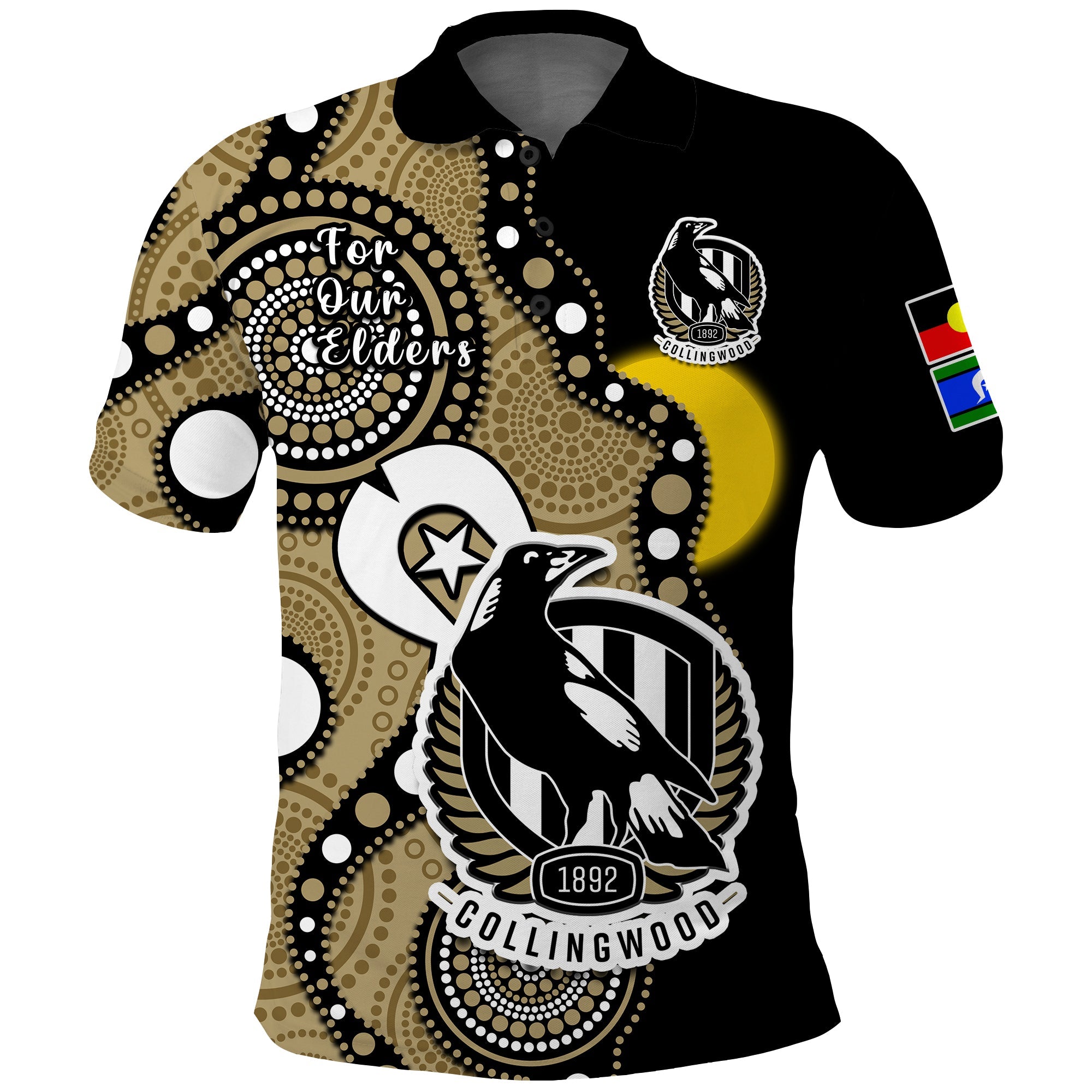 collingwood-football-naidoc-2023-polo-shirt-magpies-for-our-elders-indigenous-art