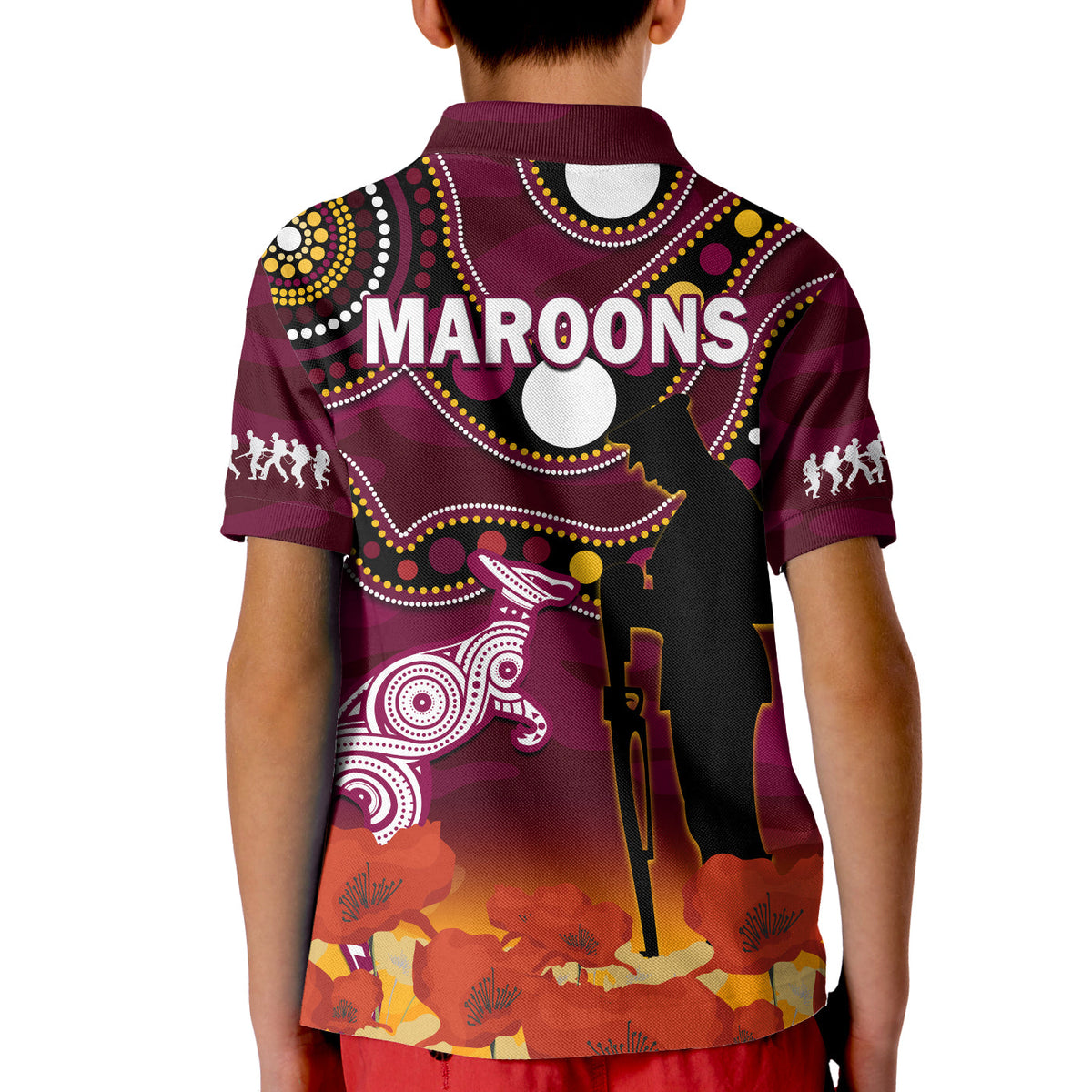 Maroons Rugby ANZAC 2023 Polo Shirt KID QLD Aboriginal Mix Poppy Camou ...