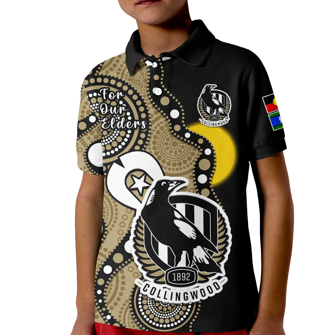 collingwood-football-naidoc-2023-polo-shirt-magpies-for-our-elders-indigenous-art