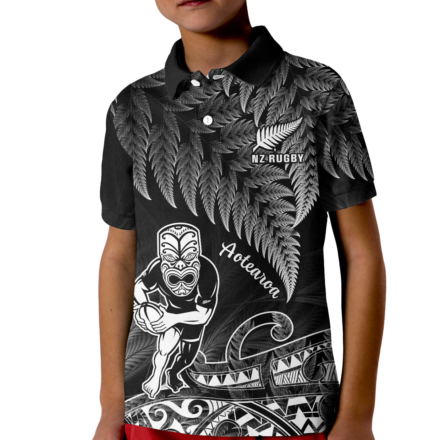 custom-text-and-number-new-zealand-silver-fern-rugby-polo-shirt-kid-all-black-koru-maori