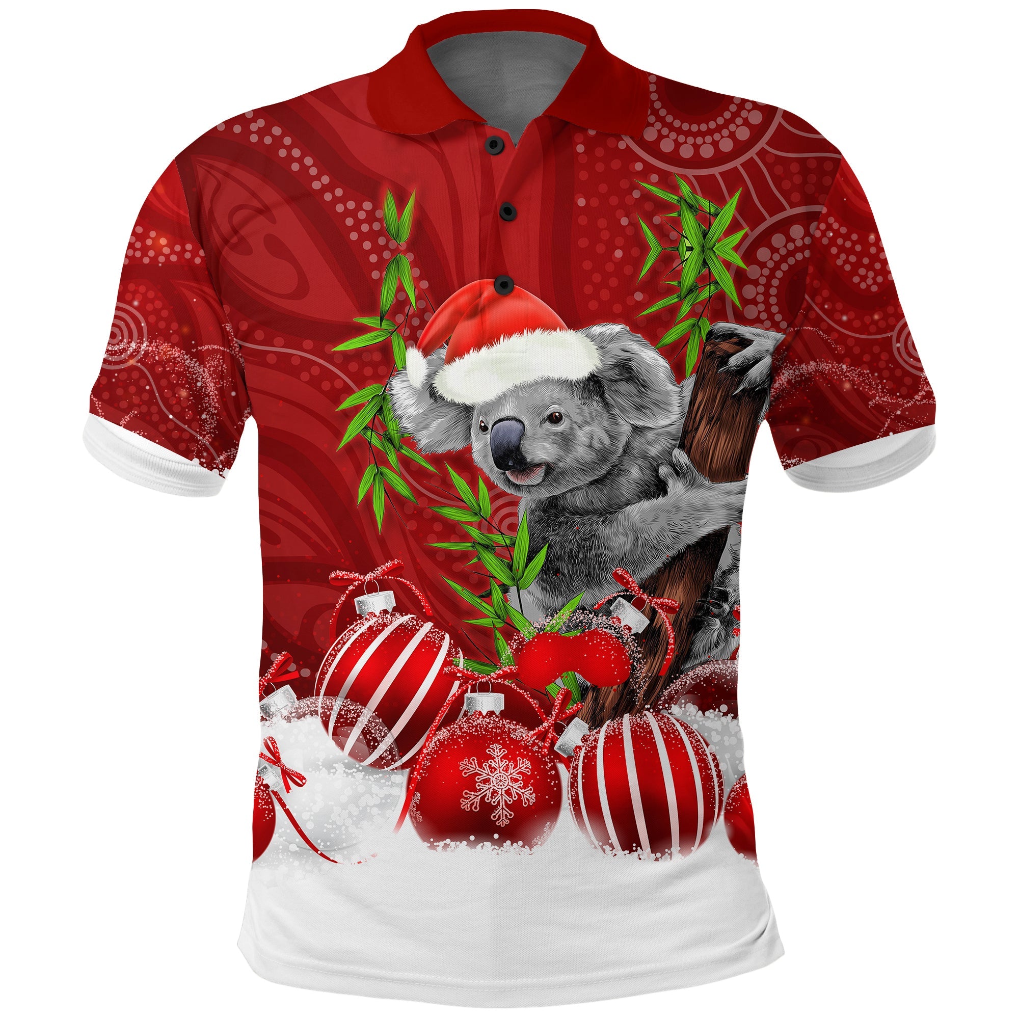 custom-personalised-australia-koala-aboriginal-polo-shirt-merry-christmas-lt13