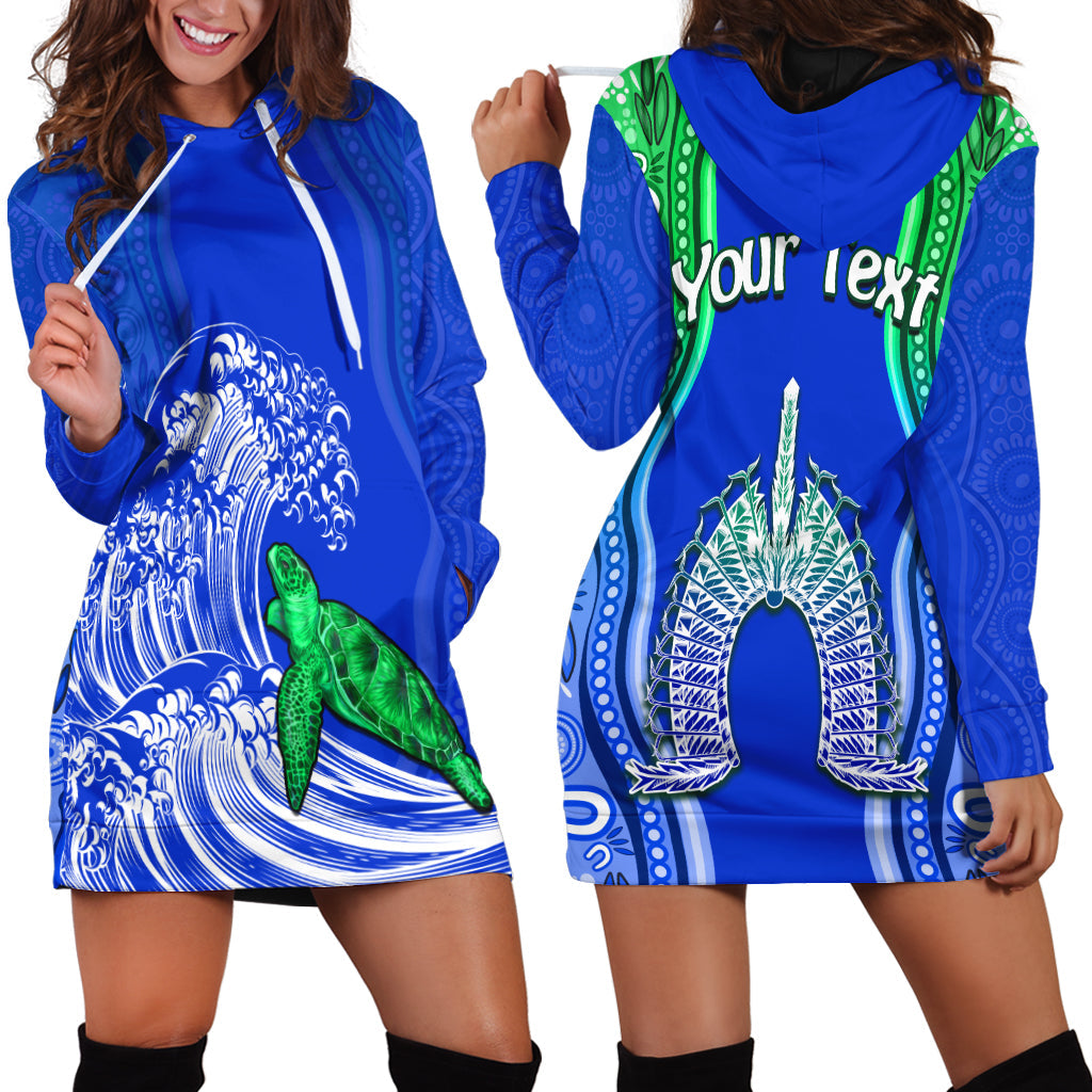 custom-personalised-torres-strait-islands-hoodie-dress-the-dhari-mix-aboriginal-turtle-version-blue-lt13