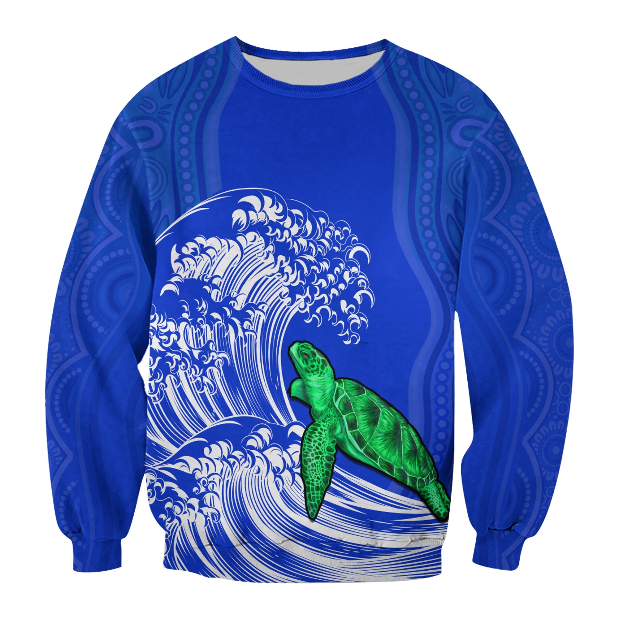 custom-personalised-torres-strait-islands-sweatshirt-the-dhari-mix-aboriginal-turtle-version-blue-lt13