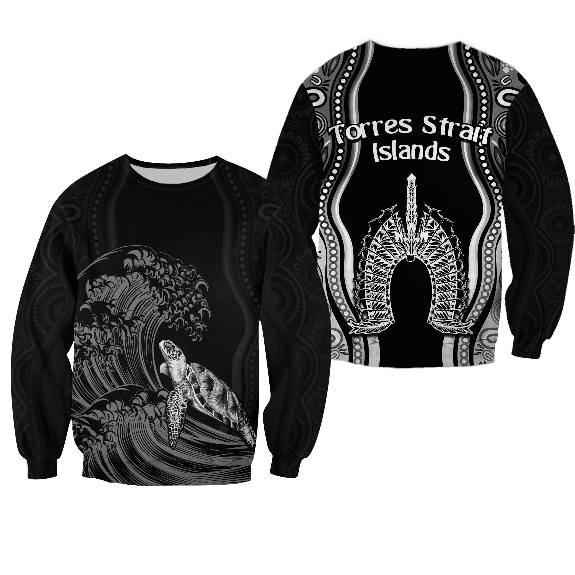 torres-strait-islands-sweatshirt-the-dhari-mix-aboriginal-turtle-version-black-lt13