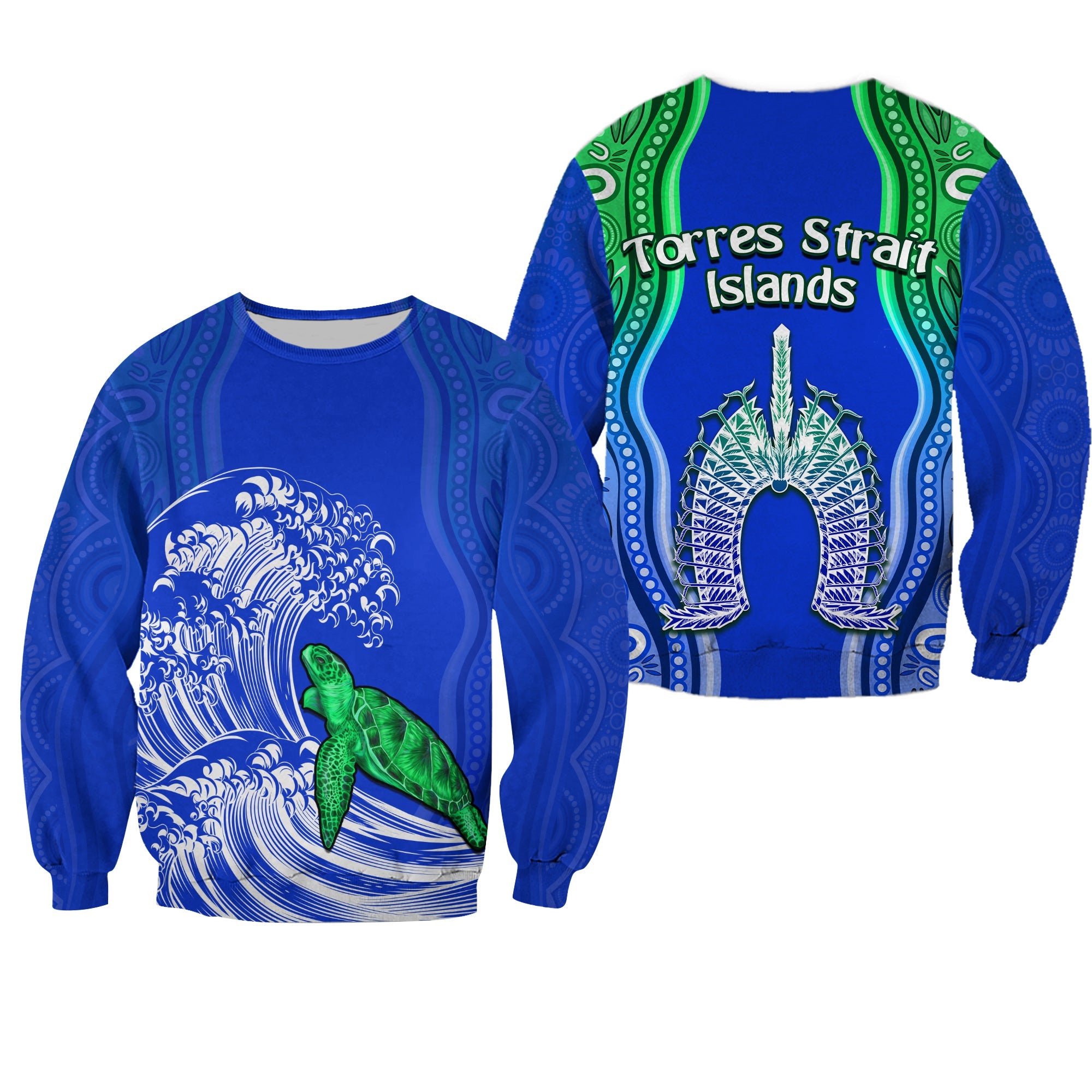 torres-strait-islands-sweatshirt-the-dhari-mix-aboriginal-turtle-version-blue-lt13