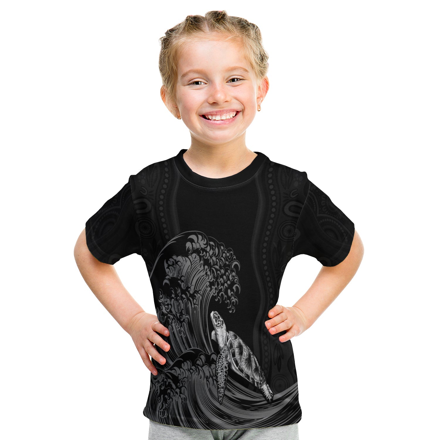 custom-personalised-torres-strait-islands-t-shirt-kid-the-dhari-mix-aboriginal-turtle-version-black-lt13