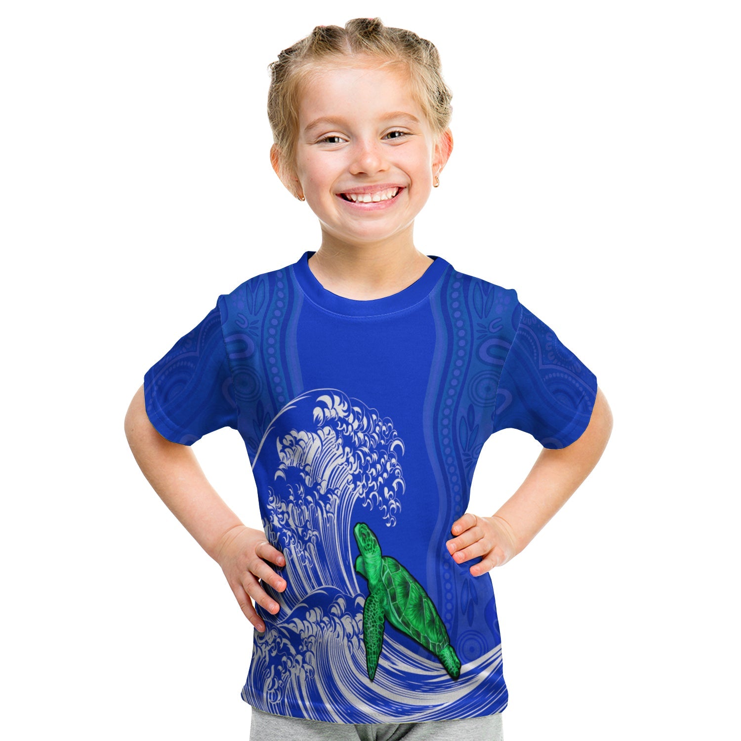 custom-personalised-torres-strait-islands-t-shirt-kid-the-dhari-mix-aboriginal-turtle-version-blue-lt13