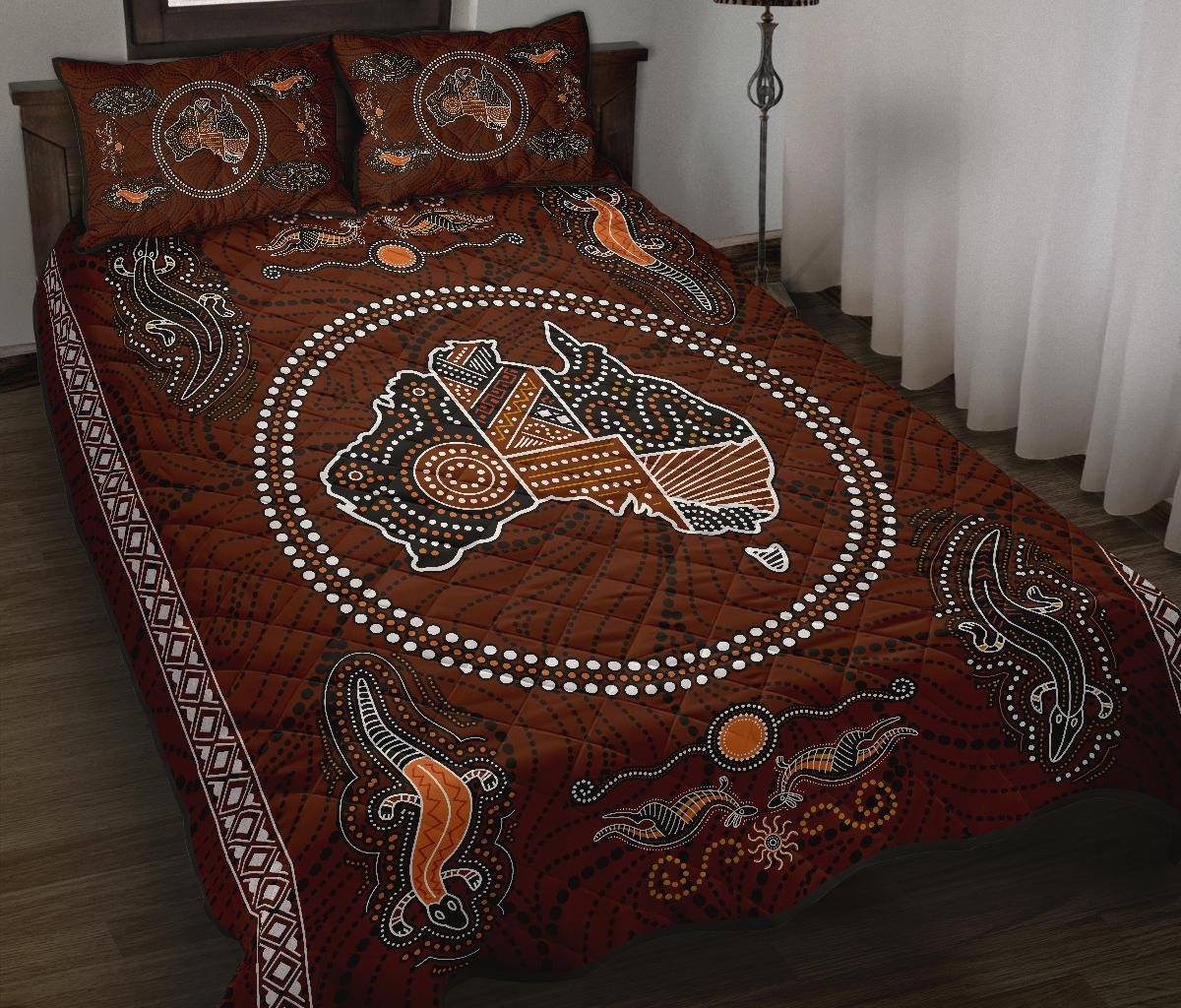 aboriginal-quilt-cover-set-australia-map-patterns-lizard-dot-painting