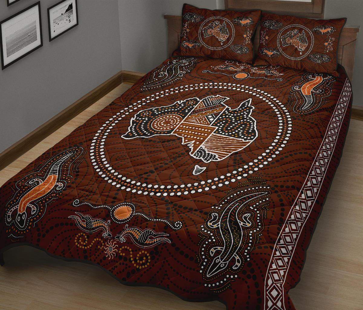 aboriginal-quilt-cover-set-australia-map-patterns-lizard-dot-painting