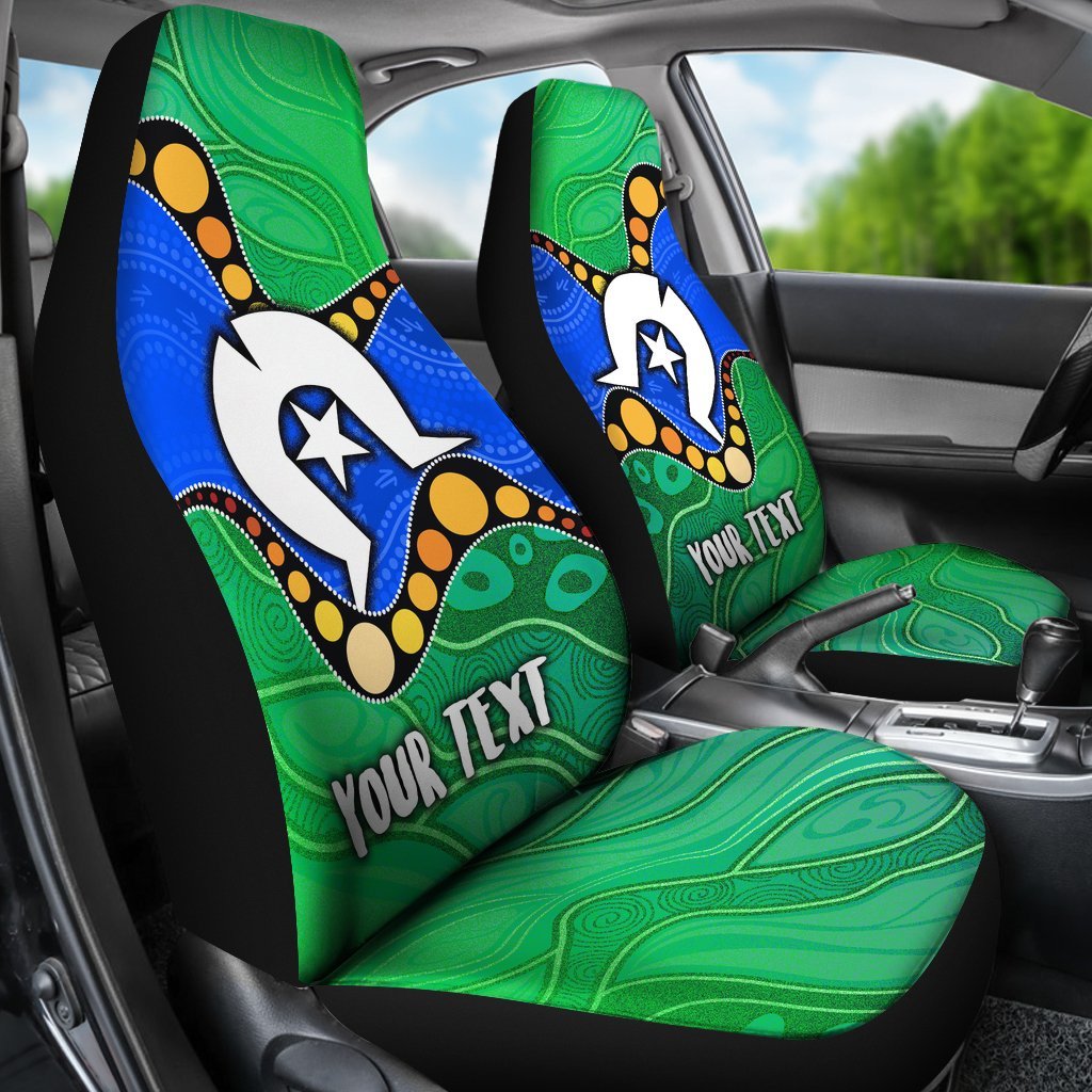 custom-torres-strait-islands-car-seat-covers-flag-with-aboriginal-patterns