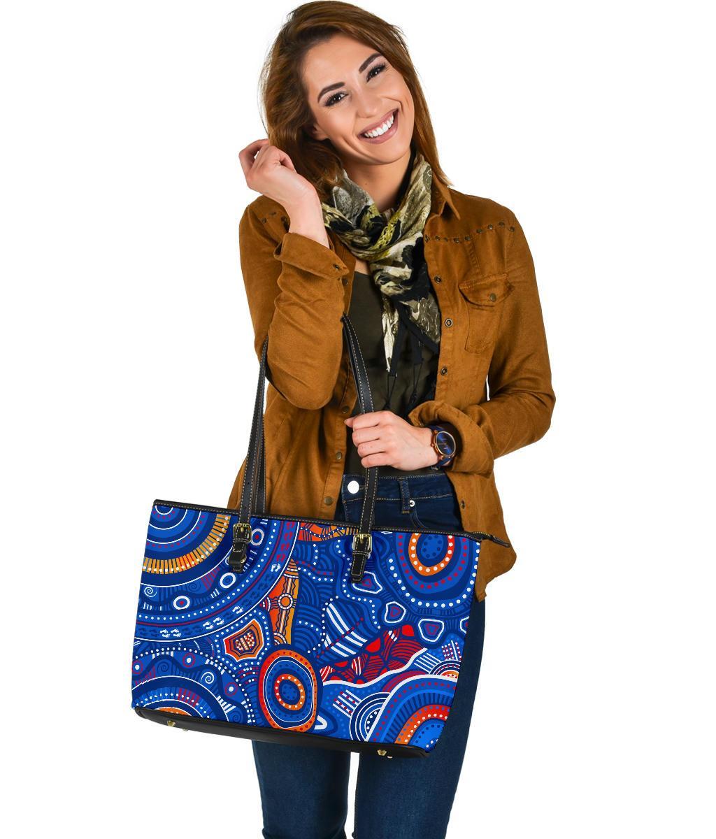 aboriginal-large-leather-tote-bags-indigenous-footprint-patterns-blue-color