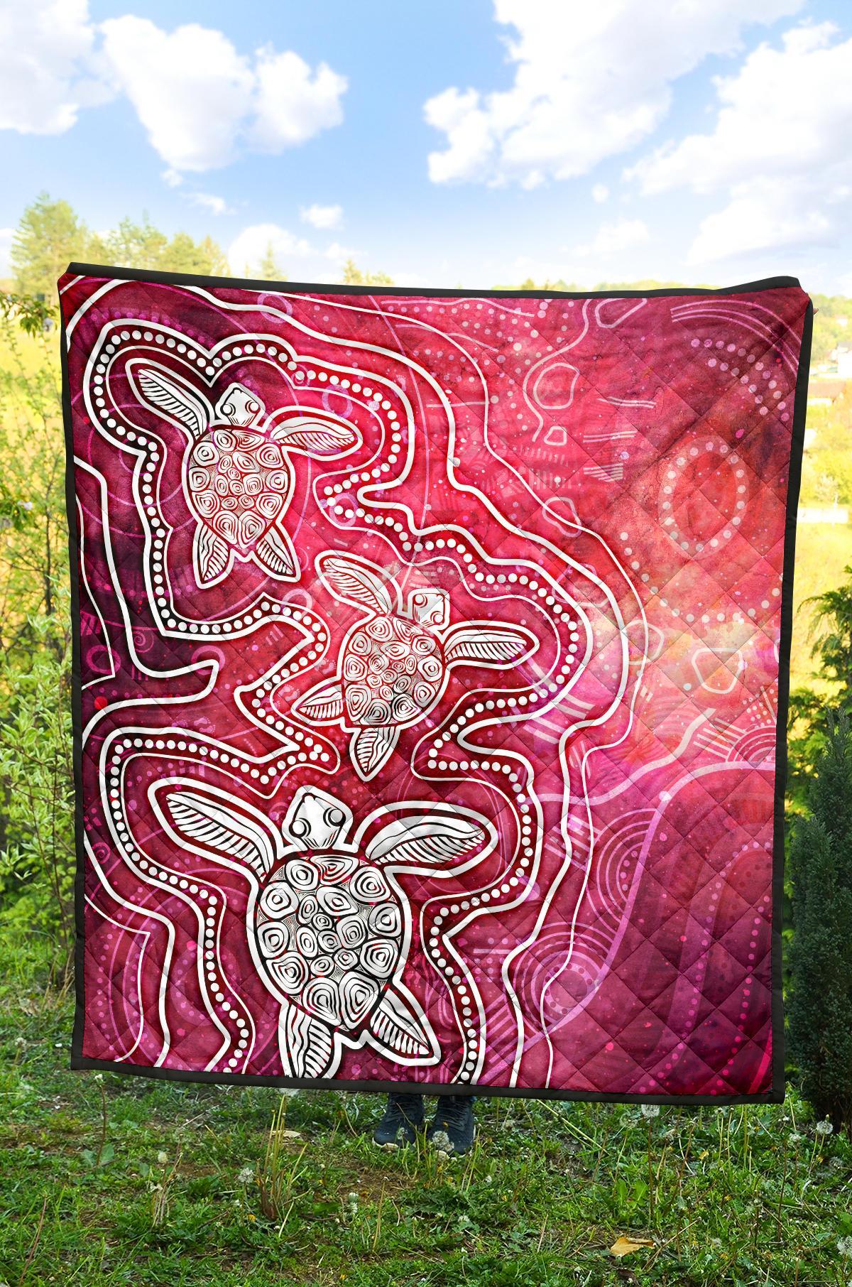 aboriginal-premium-quilt-sea-turtle-with-indigenous-patterns-pink