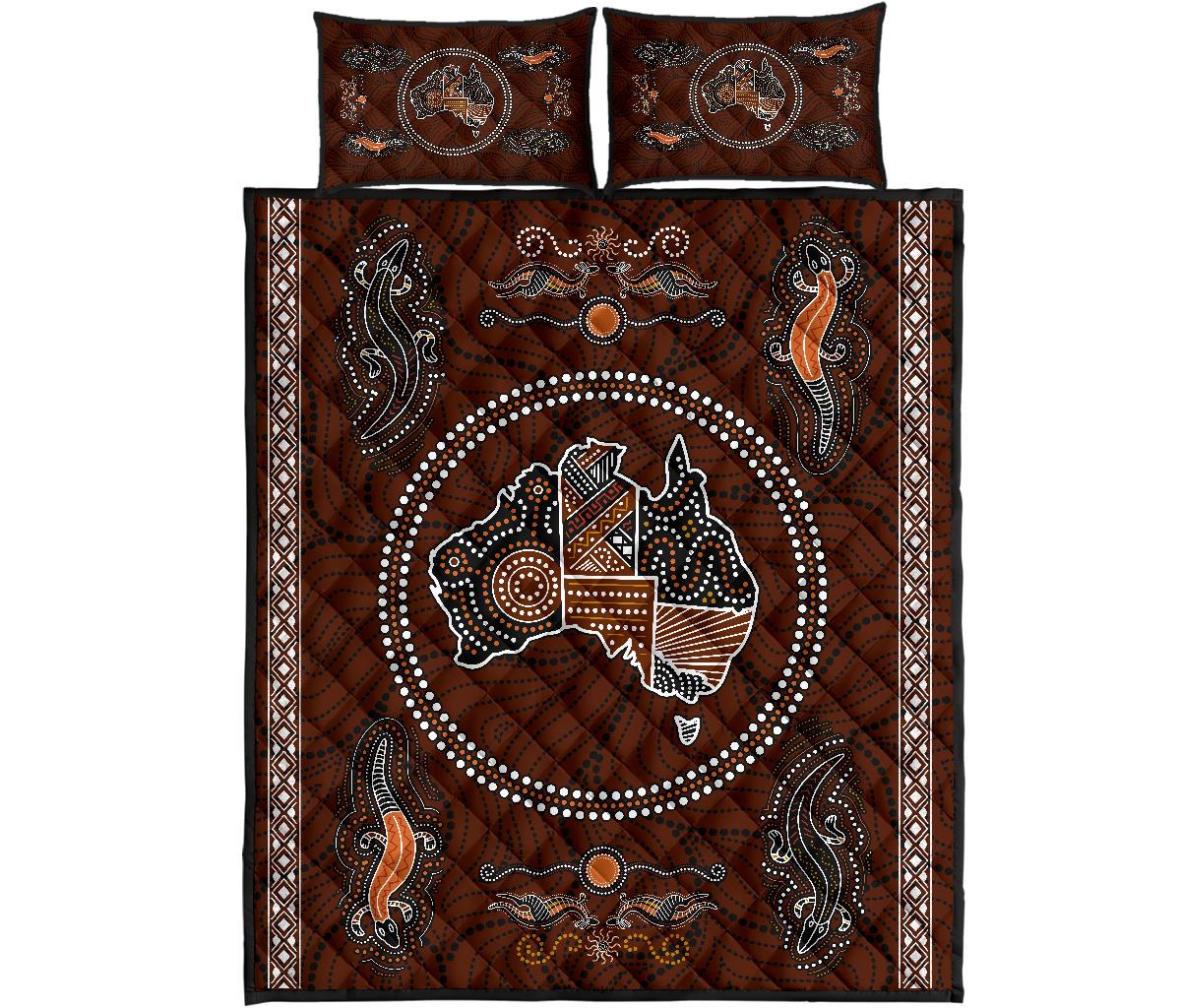 aboriginal-quilt-cover-set-australia-map-patterns-lizard-dot-painting