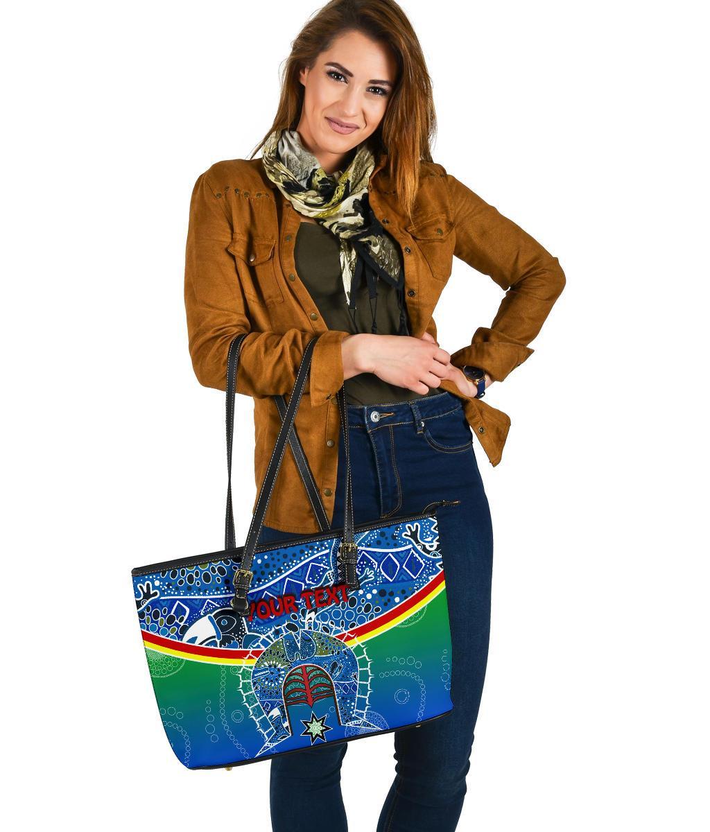 personalised-large-leather-tote-bag-torres-strait-symbol-with-aboriginal-patterns