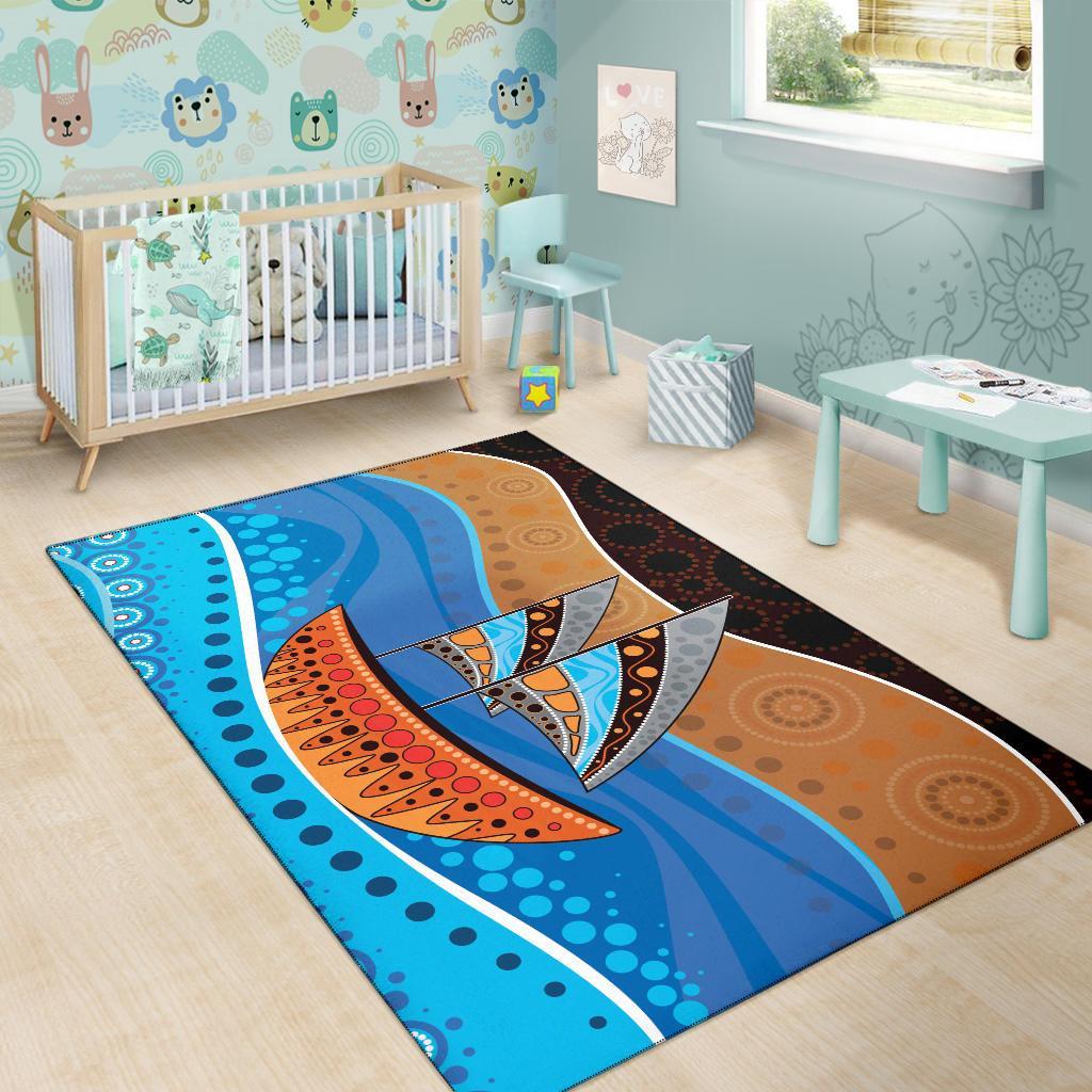 area-rug-aboriginal-dot-painting-depicting-boat