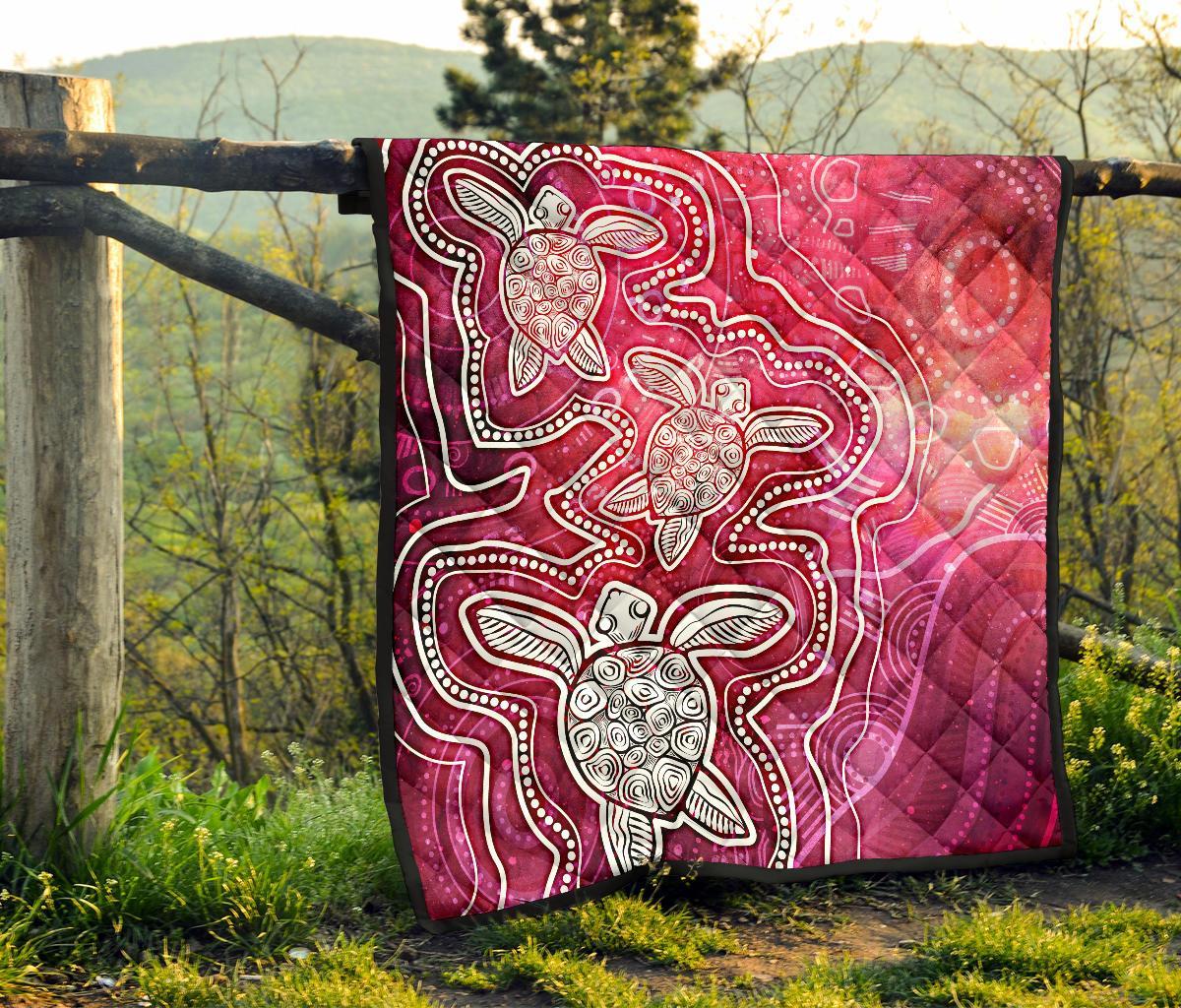 aboriginal-premium-quilt-sea-turtle-with-indigenous-patterns-pink