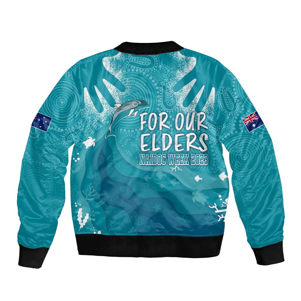 naidoc-week-2023-bomber-jacket-for-our-elders-torres-strait-dolphin-aboriginal-dot-arts