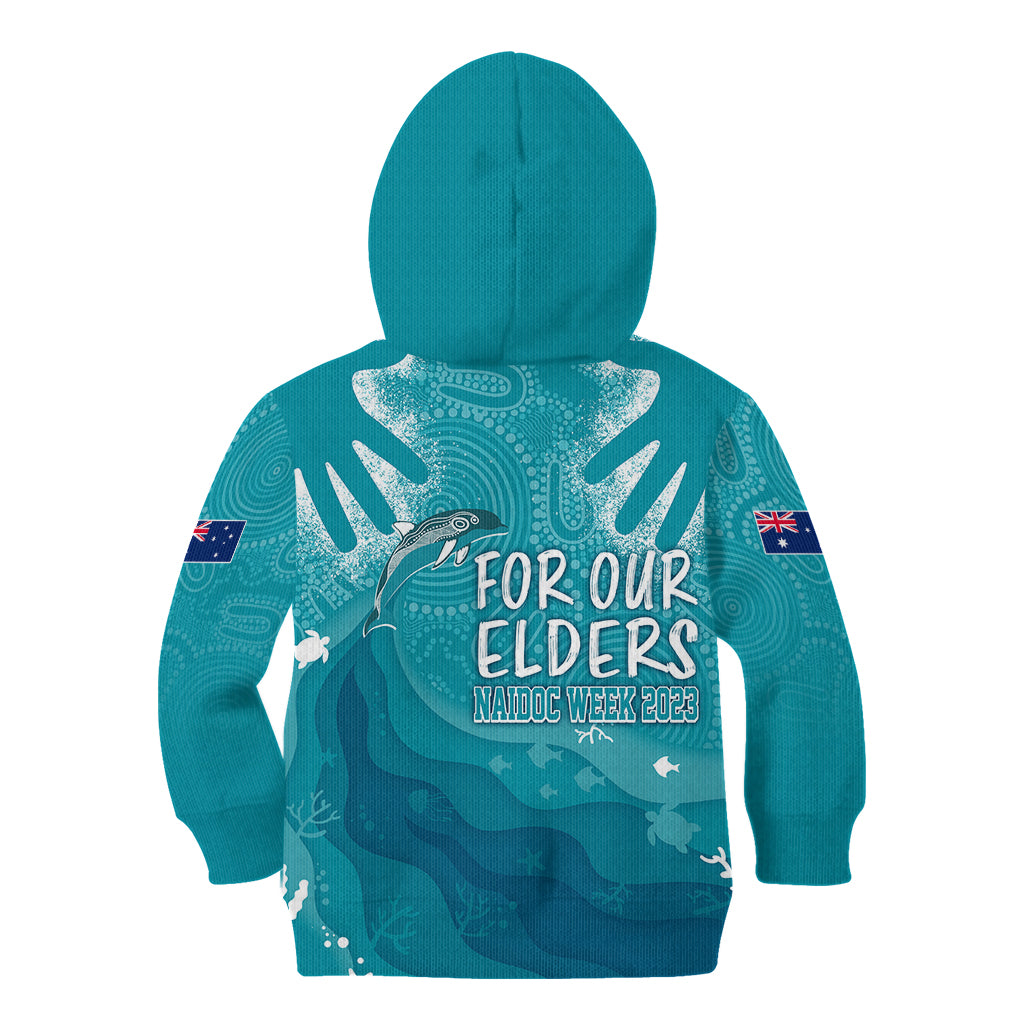 naidoc-week-2023-kid-hoodie-for-our-elders-torres-strait-dolphin-aboriginal-dot-arts
