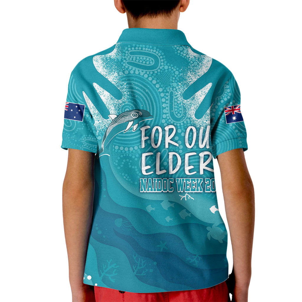 naidoc-week-2023-kid-polo-shirt-for-our-elders-torres-strait-dolphin-aboriginal-dot-arts