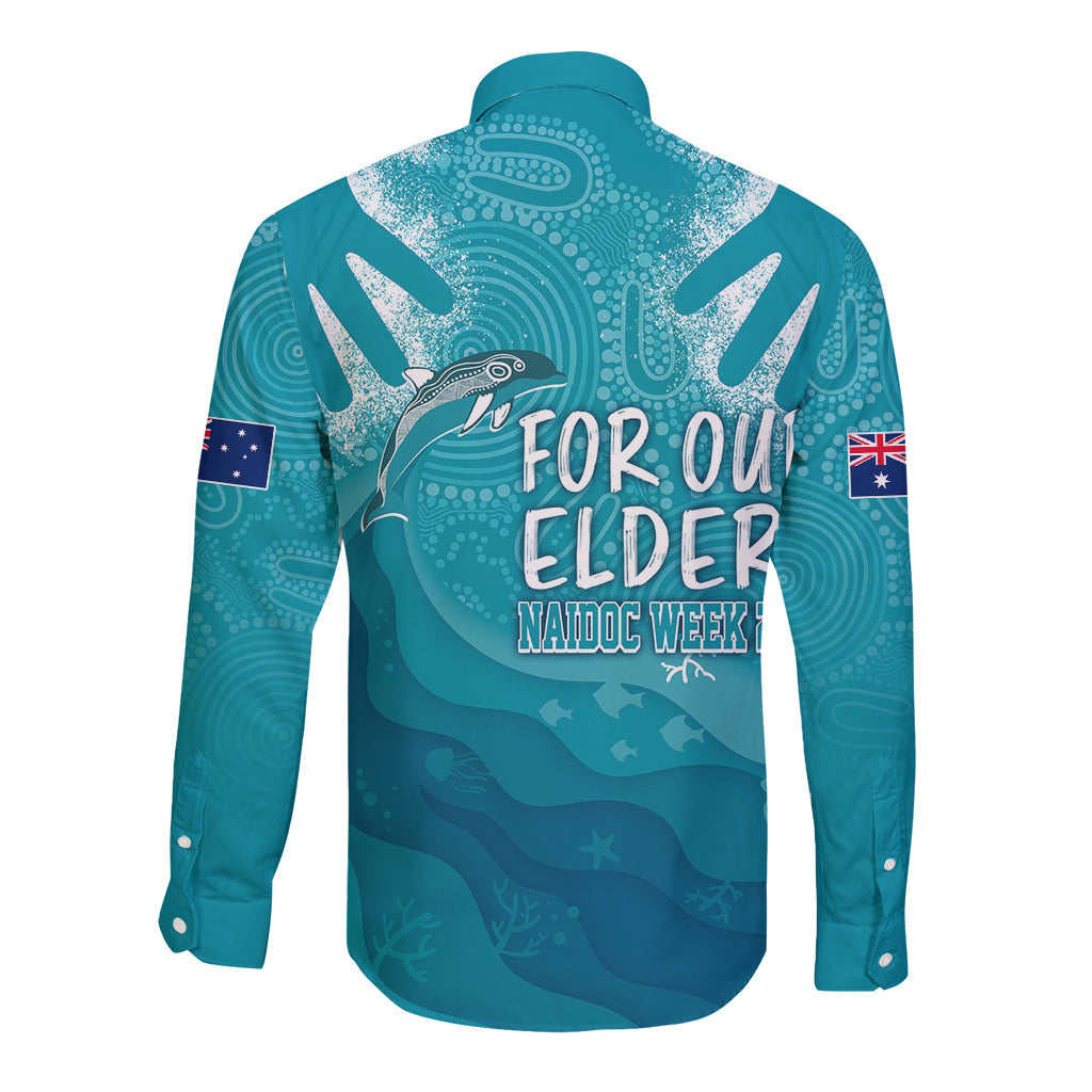 naidoc-week-2023-long-sleeve-button-shirt-for-our-elders-torres-strait-dolphin-aboriginal-dot-arts