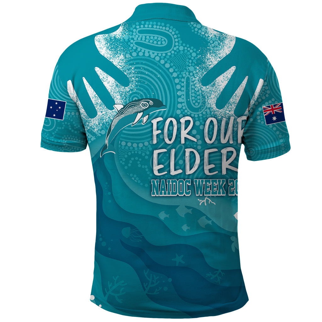 naidoc-week-2023-polo-shirt-for-our-elders-torres-strait-dolphin-aboriginal-dot-arts