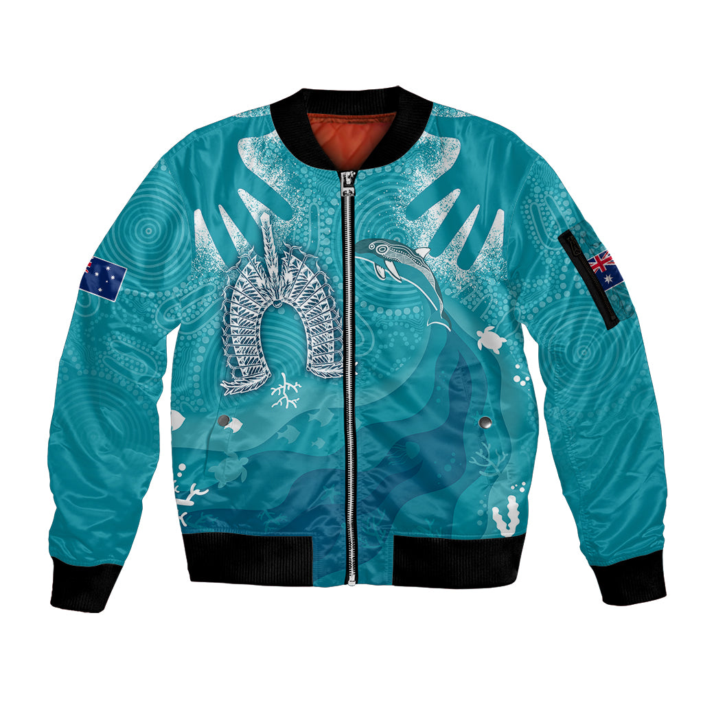 naidoc-week-2023-sleeve-zip-bomber-jacket-for-our-elders-torres-strait-dolphin-aboriginal-dot-arts