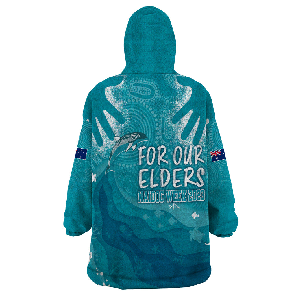 naidoc-week-2023-wearable-blanket-hoodie-for-our-elders-torres-strait-dolphin-aboriginal-dot-arts