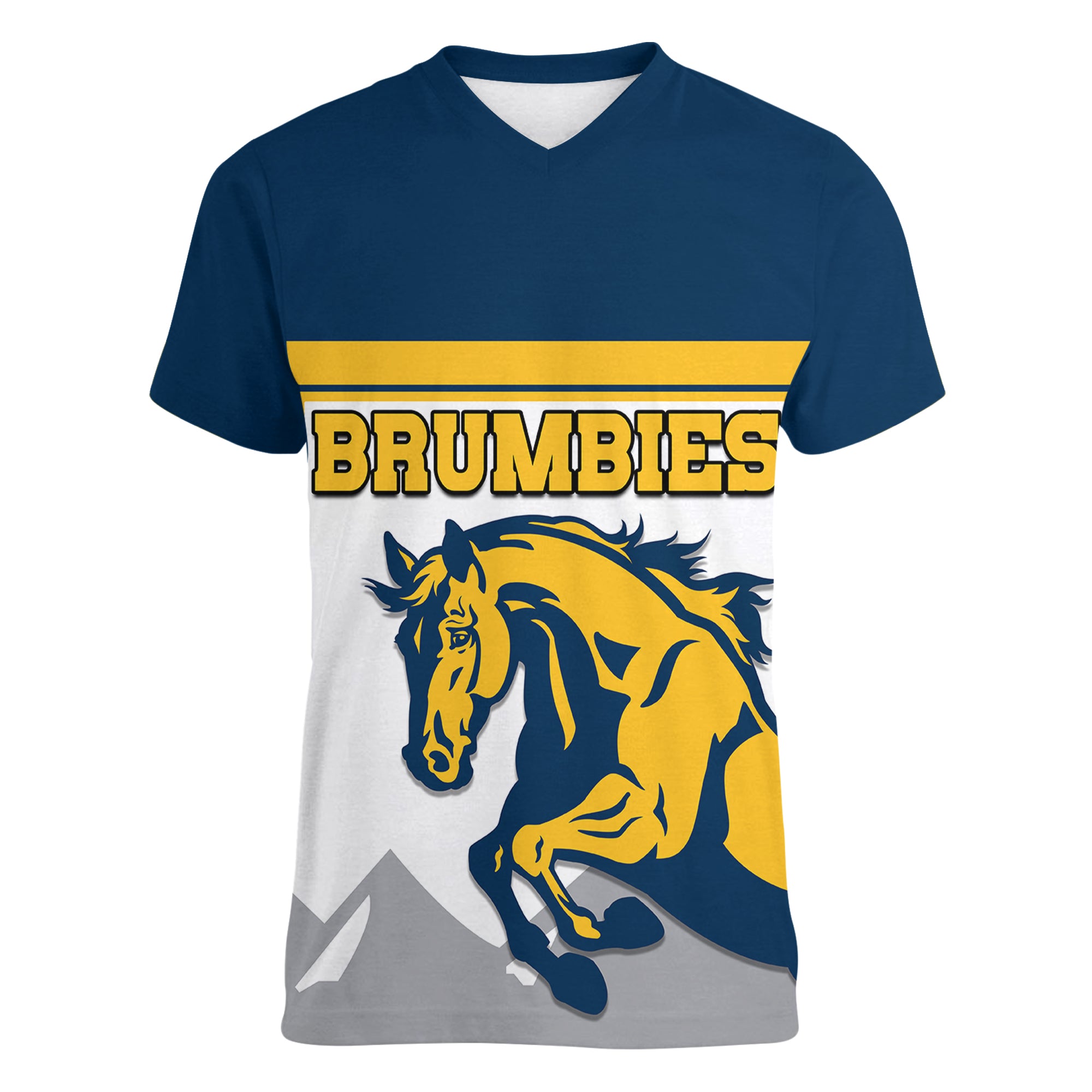 custom-text-and-number-brumbies-rugby-union-women-v-neck-t-shirt-australia-silhouettes-of-horses