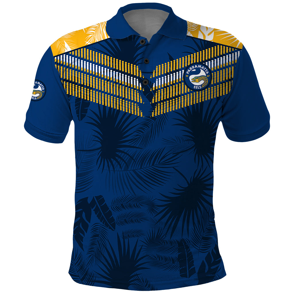 custom-text-and-number-parramatta-eels-rugby-polo-shirt-simple-hawaiian-palms-leaf