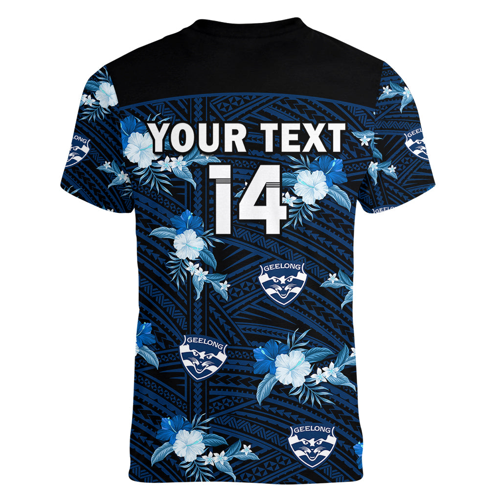 custom-text-and-number-geelong-cats-football-women-v-neck-t-shirt-polynesian-tribal-mix-tropical-hawaiian-style