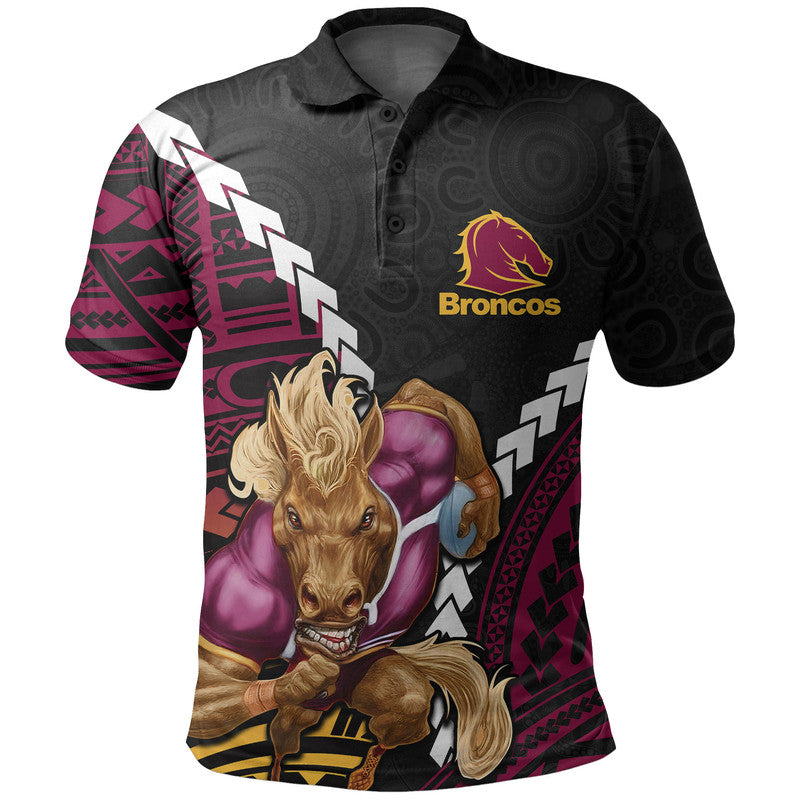 (Custom Personalised) Broncos Rugby Polo Shirt Mix Polynesian